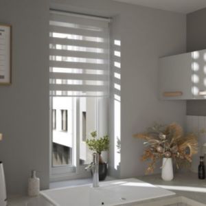 Store enrouleur jour / nuit sans per&ccedil;age Elin 2 blanc cass&eacute; l.55 x H.180cm Goodhome