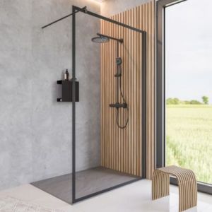 Paroi de douche fixe &agrave; l'italienne l.120xH.200cm, Walk In, verre transparent 6mm, profil&eacute; noir mat, Schulte NewStyle