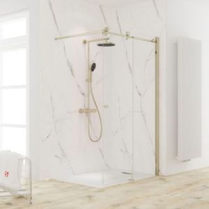 Porte de douche coulissante l.140 x H.200, verre transparent, profil&eacute; or, Schulte MasterClass