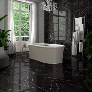 Carrelage sol et mur en grès cérame émaillé effet marbre noir poli L.60 x l.30 cm x ép.9 mm, Fiordo