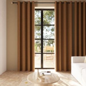 Rideau occultant &agrave; &oelig;illets Novan effet tiss&eacute; jaune moutarde L.260 x l.140cm GoodHome