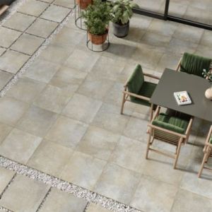 Carrelage sol ext&eacute;rieur en gr&egrave;s c&eacute;rame &eacute;maill&eacute; effet pierre taupe l.60 x L.60 x &eacute;p.2 cm GoodHome Arina