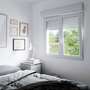 Fenêtre PVC 2 vantaux oscillo-battant + volet roulant électrique GoodHome blanc - l.100 x h.135 cm