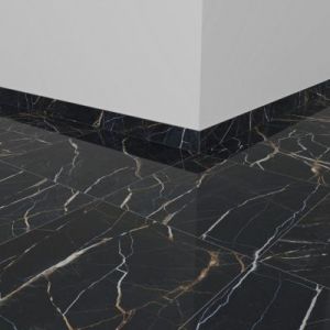 Plinthe en grès cérame émaillé effet marbré noir et doré L.60 x l.10 cm x ép.9 mm - lot de 5, Baldocer Moonlight