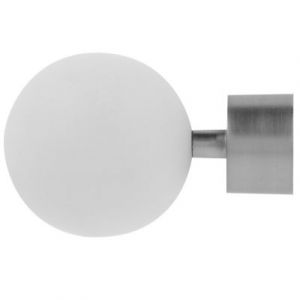 Embout boule pour barre &agrave; rideau bois de h&ecirc;tre, blanc, chrom&eacute; mat &Oslash;28mm Mobois