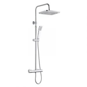 Colonne de douche thermostatique carrée avec douchette, pomme de douche, barre réglable et mitigeur, chrome, Edouard Rousseau Vorak