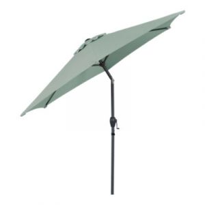 Parasol centr&eacute; inclinable rond ouverture manivelle toile vert d'eau GoodHome Kasane