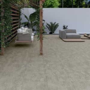 Carrelage sol ext&eacute;rieur en gr&egrave;s c&eacute;rame &eacute;maill&eacute; effet b&eacute;ton gris perle l.60 x L.60 x &eacute;p. 0.9cm Bauha