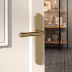 Ensemble poignée sur plaque rond GoodHome Tudy effet laiton brillant doré L.119mm x l.41mm entraxe 195mm