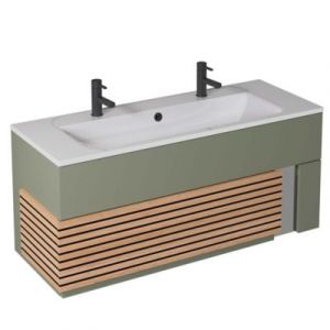 Meuble sous vasque à suspendre Archi fougère mat 120 cm + plan vasque en Céramyl® Decotec pour 2 mitigeurs
