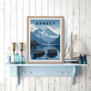 Image encadrée lac d'Annecy montagnes blanc, bleu l.30 x H.40cm Dada Art