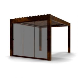 Paroi vitrée coulissante pour pergola Vali 3 x 4 m coloris rouille