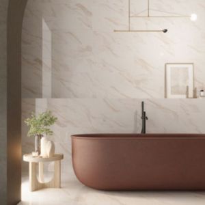 Fa&iuml;ence murale effet marbre blanc et dor&eacute; brillant L.60 x l.20 cm x &eacute;p.9,4 mm - lot de 9, Goodhome Aruma