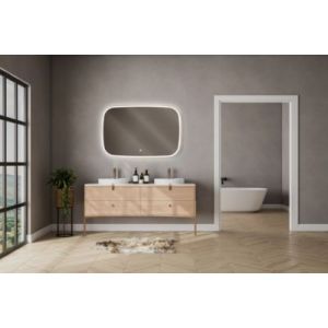 Miroir salle de bains éclairant à LED cadre doré l.120 x H.80 x P.4 cm, anti-buée, MPGlass Céleste