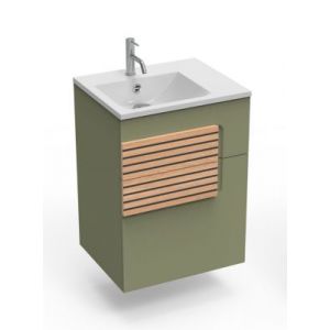 Meuble sous vasque faible largeur l.55 cm 1 tiroir vert fougère + plan vasque en Céramyl®, Decotec Archi
