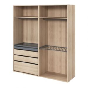 Dressing effet ch&ecirc;ne avec porte pantalon 4 tablettes 3 tiroirs GoodHome Atomia H. 225 x L. 200 x P. 58 cm