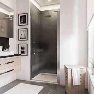 Porte de douche pivotante en niche l.90 x H.192 cm, verre transparent anticalcaire, profilé chromé, Schulte NewStyle