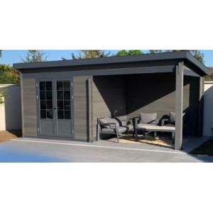Abri de jardin Green Outside en composite gris monopente surface totale 18,5m&sup2; + kit anti-temp&ecirc;te