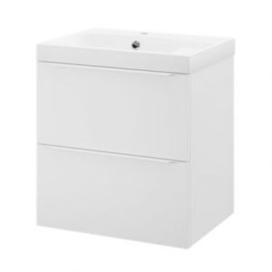 Meuble vasque suspendu blanc mat l.60 cm Imandra + plan vasque blanc résine Mila, GoodHome