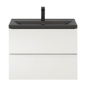 Meuble vasque suspendu faible profondeur blanc brillant l.80 cm Imandra + plan vasque noir céramique Nira, GoodHome