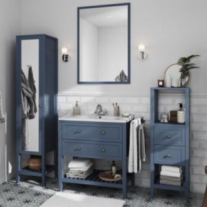 Meuble sous vasque à poser 2 tiroirs bleu mat L.80 x H.80 x P.45 cm, GoodHome Perma