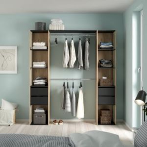 Kit dressing 2 colonnes, 4 tiroirs Naro d&eacute;cor ch&ecirc;ne et noir L. 180,2 x H. 197,5 x P. 40,5 cm