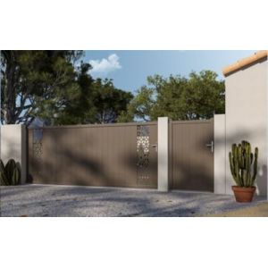 Portail coulissant auteuil g&eacute;om&eacute;trique 400x160,5 cm Gris beige 7006 Jardimat