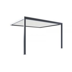 Pergola bioclimatique adoss&eacute;e l.4,21 x H.2,5 x P.3,5m gris motoris&eacute;e aluminium Alumin'home Salto + led int&eacute;gr&eacute;es