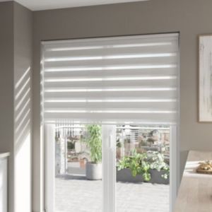 Store enrouleur jour / nuit sans per&ccedil;age Elin 2 blanc cass&eacute; l.180 x H.240cm Goodhome