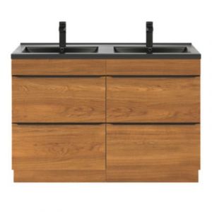 Meuble vasque &agrave; poser effet noyer l.120 cm Imandra + plan vasque noir c&eacute;ramique Nira, GoodHome