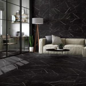 Carrelage sol et mur en grès cérame émaillé effet marbre noir mat L.60 x l.30 cm x ép.9 mm, Fiordo