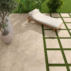 Carrelage sol ext&eacute;rieur en gr&egrave;s c&eacute;rame &eacute;maill&eacute; effet pierre beige l.60 x L.60 x &eacute;p.2 cm GoodHome Tamiri