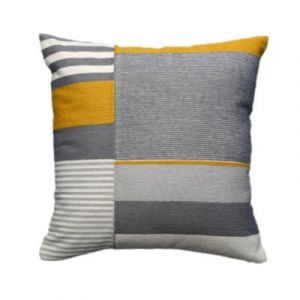 Housse de coussin en coton Sunam imprim&eacute; g&eacute;om&eacute;trique jaune et gris l.45 x H.45cm GoodHome