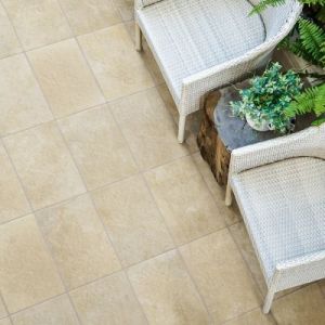 Carrelage sol ext&eacute;rieur en gr&egrave;s c&eacute;rame &eacute;maill&eacute; effet pierre beige l.30 x L.50 x &eacute;p.0,9 cm Sunstone