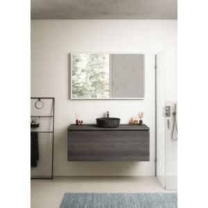 Meuble vasque suspendu effet chêne Metz l.120 cm + plan de toilette effet chêne Metz pour 1 vasque, Pura+