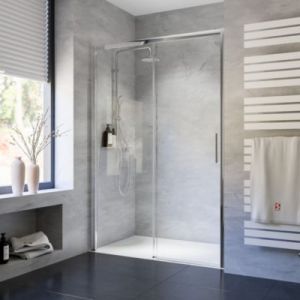 Porte de douche coulissante l.150 x H.200 cm, verre transparent anticalcaire, profil&eacute; chrom&eacute;, Schulte Imp&eacute;riale 11