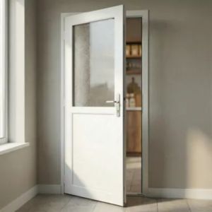 Porte de service 1/2 vitr&eacute;e pvc poussant droit l.80 x H.205 cm