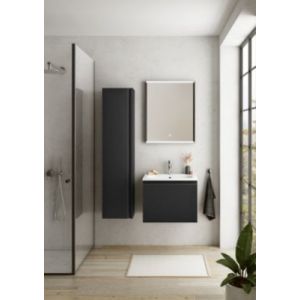 Meuble vasque suspendu noir mat l.60 cm + plan vasque blanc mat résine, Pura+