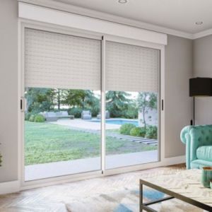Baie coulissante alu blanc avec volet roulant solaire L.240x H.200 cm Sw=0,38