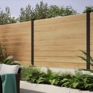 Lame de cl&ocirc;ture persiennes aluminium effet ch&ecirc;ne Neva Klikstrom L.179,1 x 15,3 cm, &eacute;p.21 mm