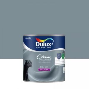 Peinture murs, plafonds, boiseries et radiateurs bleu gris velours Dulux Valentine Cr&egrave;me de couleur 0.5 L