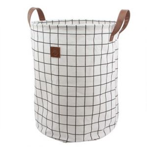 Panier à linge GoodHome Aetna capacité 50 litres coloris blanc et noir en polyester Ø38 x H.48 cm