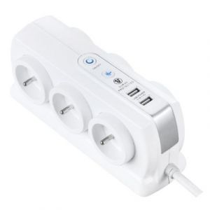 Multiprise 6 prises parafoudre USB 2m blanc