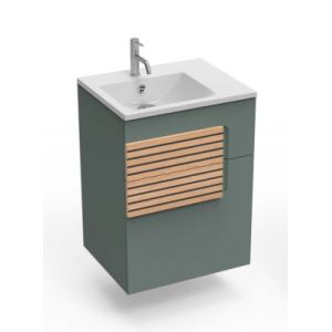 Meuble sous vasque faible largeur l.55 cm 1 tiroir vert toundra + plan vasque en Céramyl®, Decotec Archi