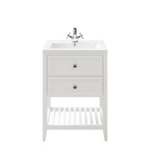 Meuble sous vasque à poser 2 tiroirs 1 niche blanc mat l.60 cm Perma + plan vasque Nira, GoodHome