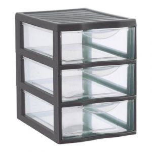 Tour en plastique 3 tiroirs Kontor gris H. 25,5 x L. 18,5 x P. 25,5 cm