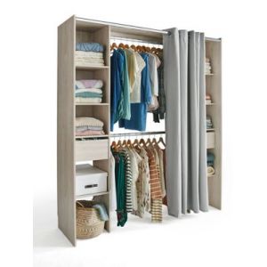 Kit dressing 2 colonnes avec rideau Komet décor chêne grisé H. 200 x L. 180 x P. 50 cm