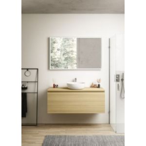 Meuble vasque suspendu effet chêne l.120 cm + plan de toilette effet pour 1 vasque, Pura+