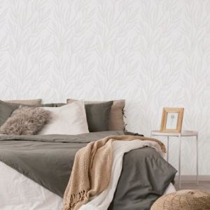 Papier peint vinyle expans&eacute; sur intiss&eacute; Folia feuillage blanc L.1005 x l.53cm Lut&egrave;ce