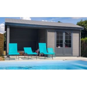 Abri de jardin Green Outside en composite gris double pente surface totale 18,5m² + kit anti-tempête